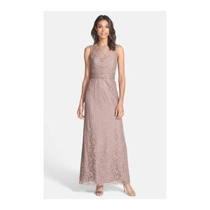 $370 AMSALE Illusion Yoke Lace SLEEVELESS GOWN BLUSH PINK 8
